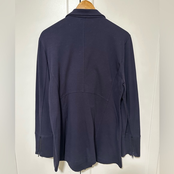 Eileen Fisher Women's Navy Organic Cotton Asymmetrical Zip Moto Jacket - Picture 3 of 6